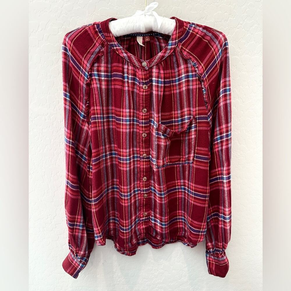 ANTHROPOLOGIE | Pilcro Red Plaid Button Front Long Sleeve Blouse | Medium